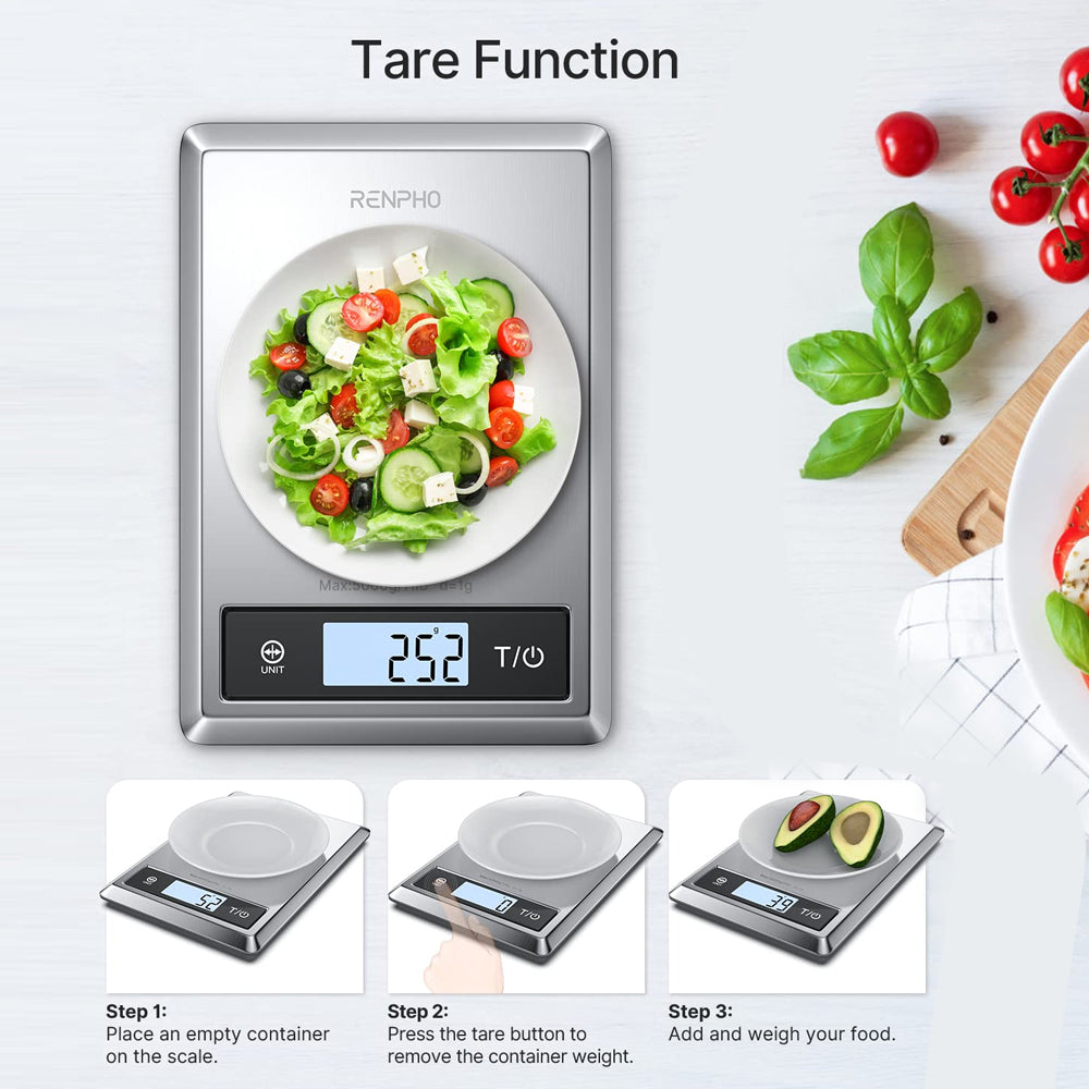 Renpho Smart Food Scale, Digital Kitchen Scale for Food Ounces and Grams, Coffee Weight Scale with Nutritional Calculator APP for Keto, Macro, Calorie, Weight Loss, Precise Graduation, Stainless Steel