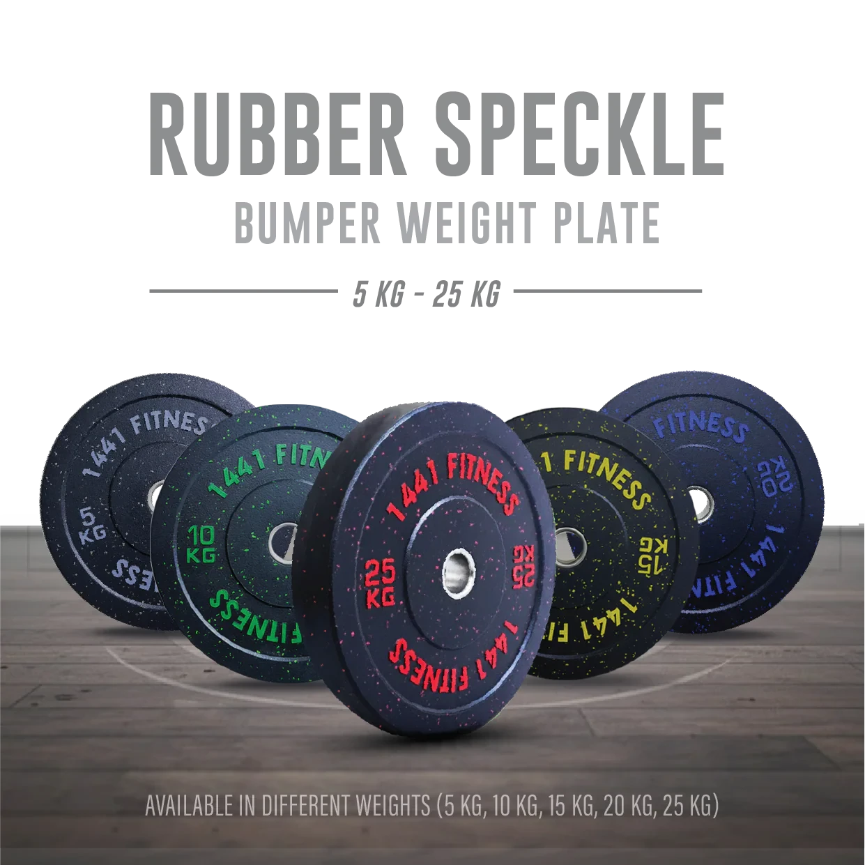 1441 Fitness Speckled Bumper Plates, 5KG to 25KG, Sold as Piece