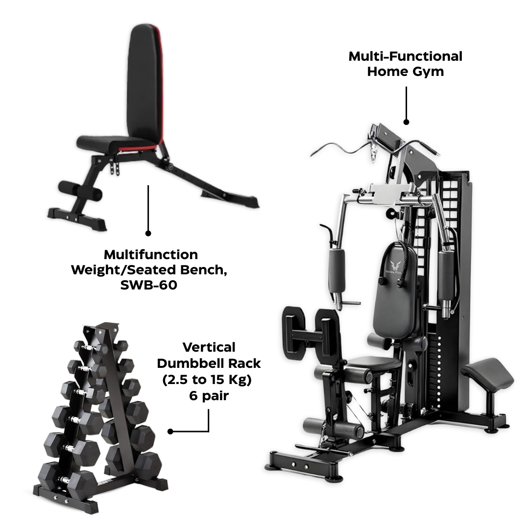 Athletix Compact Strength Pro Combo – Harley Fitness Home Gym + Dumbbell Rack + Bench
