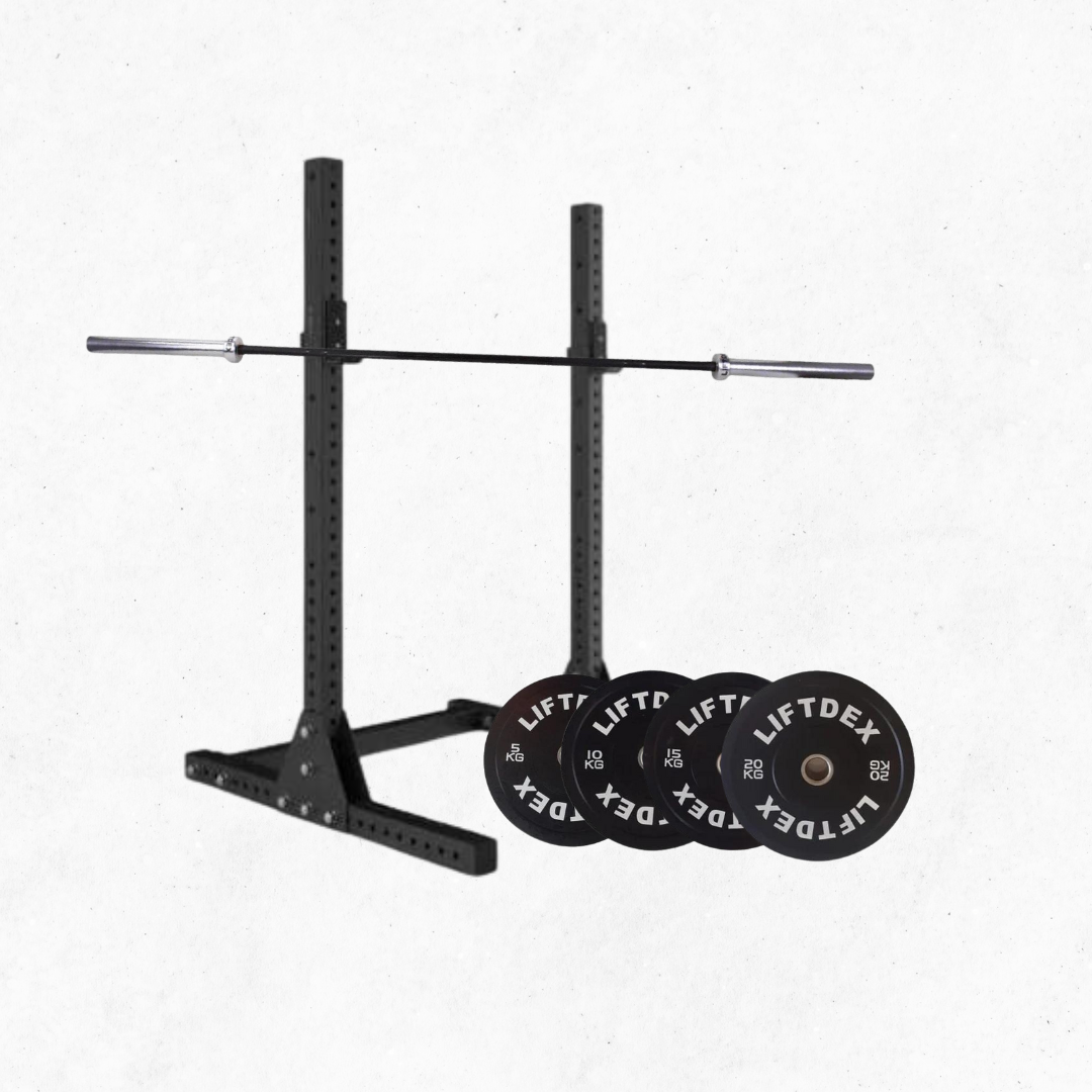 Combo Deal | Liftdex Batman Stand + 80 KG 3D Rubber Bumper Plate Set - Athletix.ae