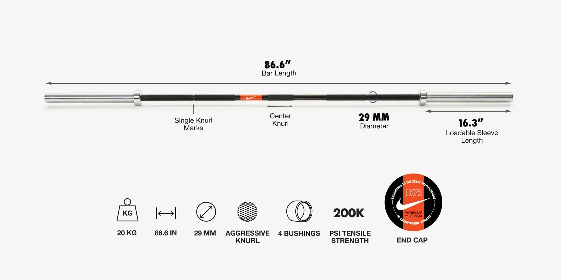 Nike 1972 Power Bar 20kg Olympic Bar