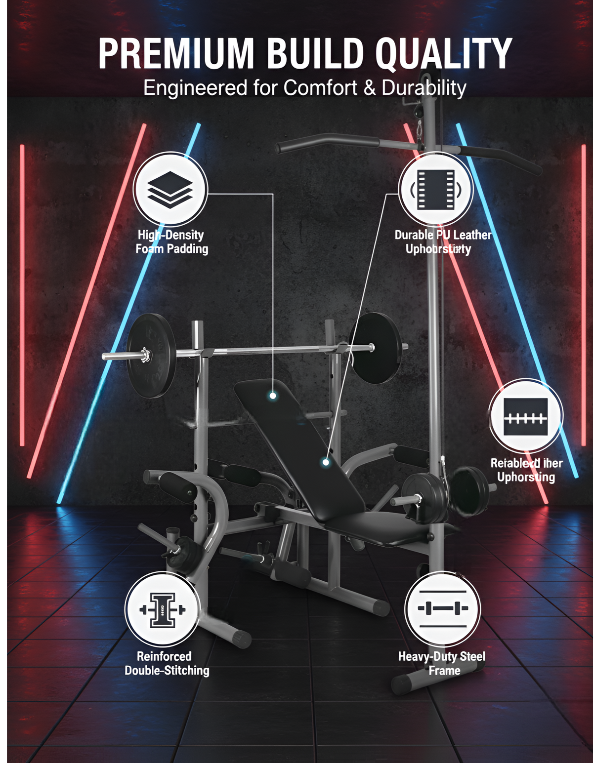 MF Weight Bench with Pull-Up Bar BXZ-400DA Bench Press Station