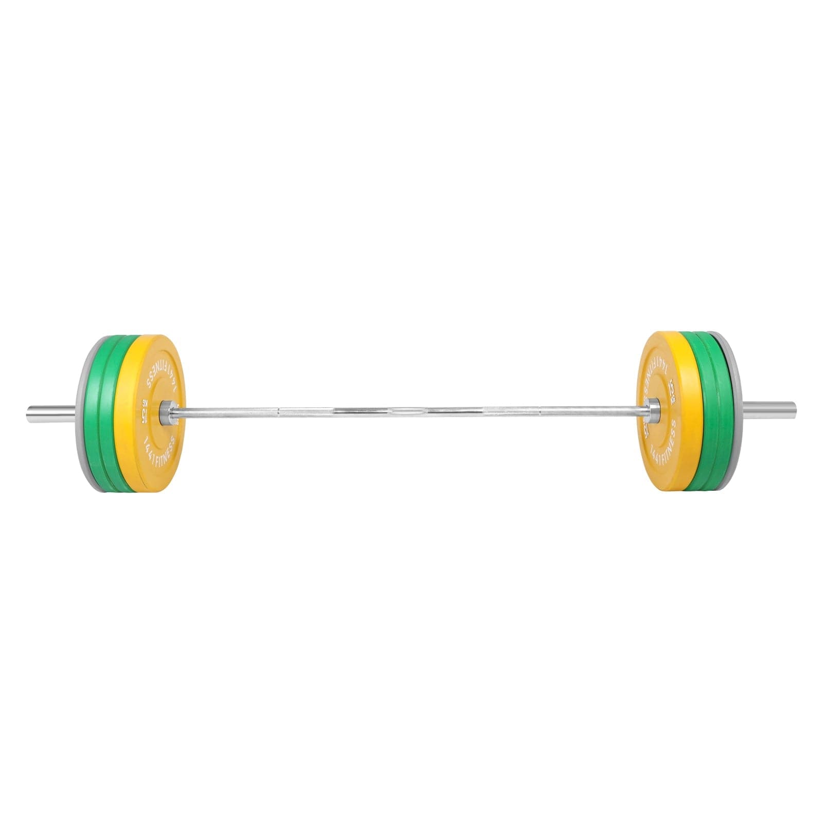 Combo 7 Ft Olympic Barbell and Color Bumper Plate Set - 100 KG | 1441 Fitness - Athletix.ae