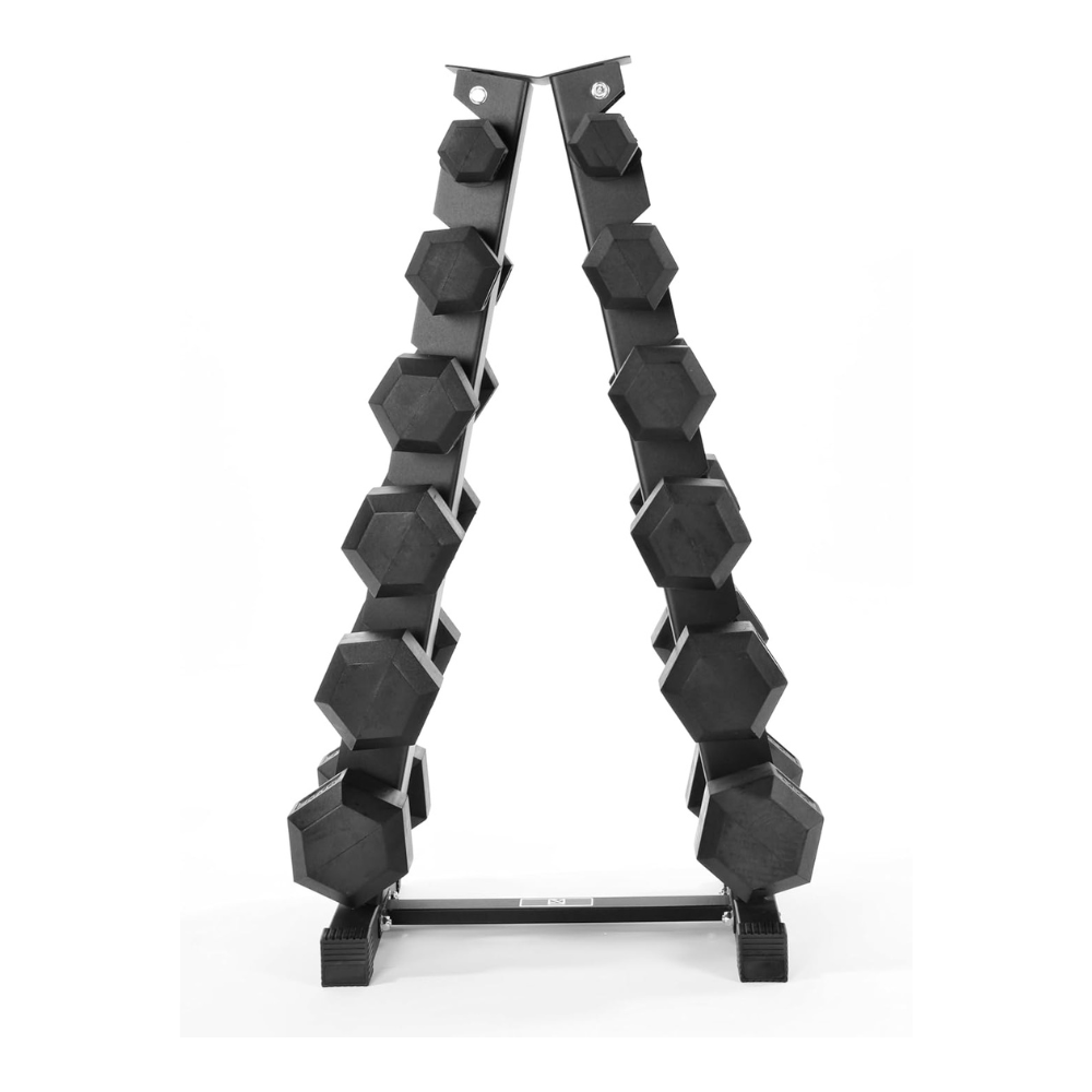 Level Fitness Dumbbells Set 2.5 to 15 Kg with 6 pair Vertical Dumbbell Rack Strength Training Equipment with Adjustable Bench for Bench Press (Optional) | Combo