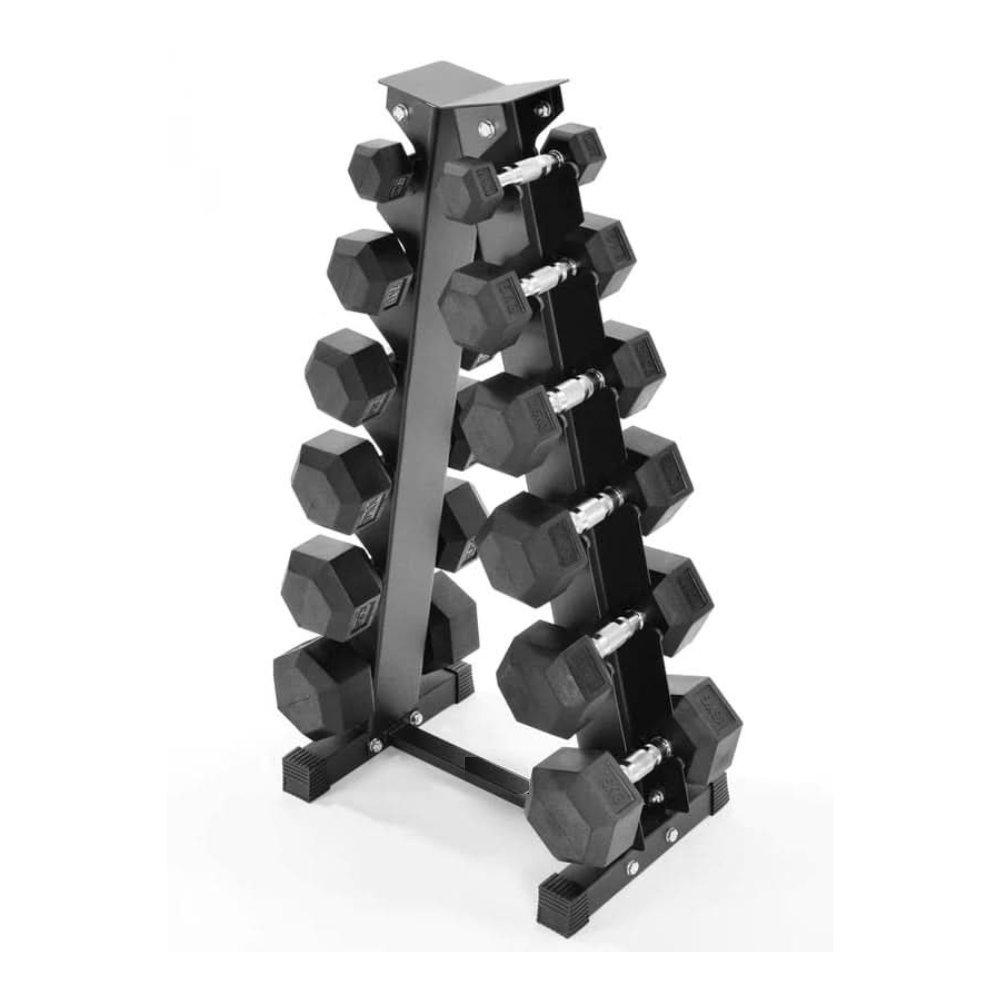 Level Fitness Dumbbells Set 2.5 to 15 Kg with 6 pair Vertical Dumbbell Rack Strength Training Equipment with Adjustable Bench for Bench Press (Optional) | Combo