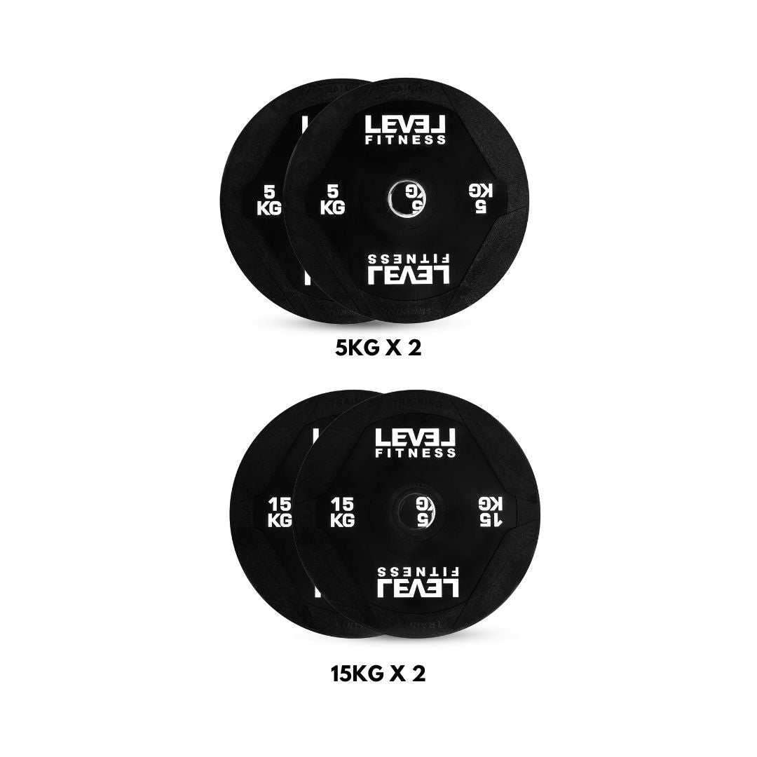 Level Fitness Black Bumper Starter Pack | Combo Black Bumper Plate Saver