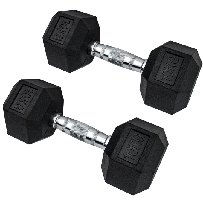 Powercore Rubber Hex Dumbbells - 1 Kg to 30 Kg - Sold as Pairs