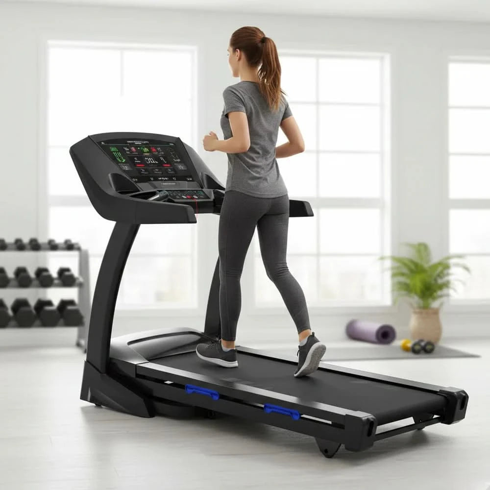 Marshal Fitness 8HP Treadmill with 10.1" TV – 20% Auto Incline | DC or AC Motor