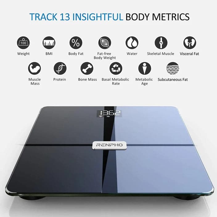 Renpho WiFi Scale for Body Weight, Smart Digital Bluetooth Weight Scale Tracks 13 Metrics, Bathroom Body Fat Scale 13 Health Monitor with Smart App, Elis Aspire