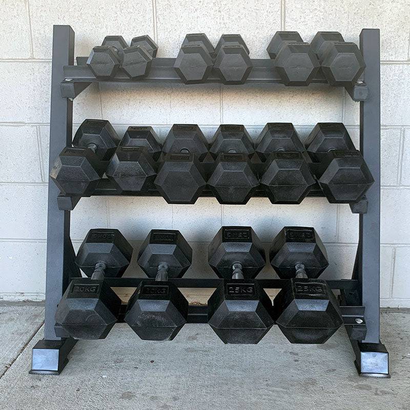 Level Fitness 2.5Kg to 20Kg Dumbbell Sets with 3 Tier Dumbbells Rack | 8 Pairs of Dumbbells