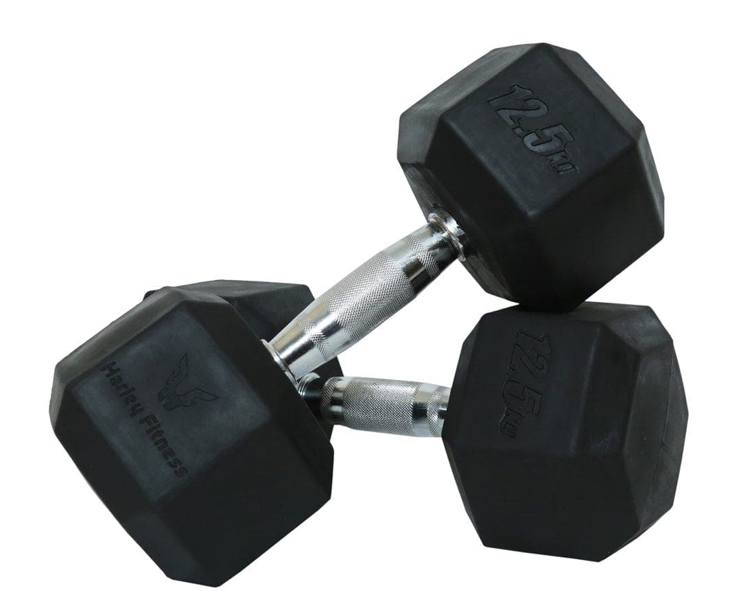 Harley Fitness Rubber Hex Dumbbell With Chrome Handle - Athletix.ae