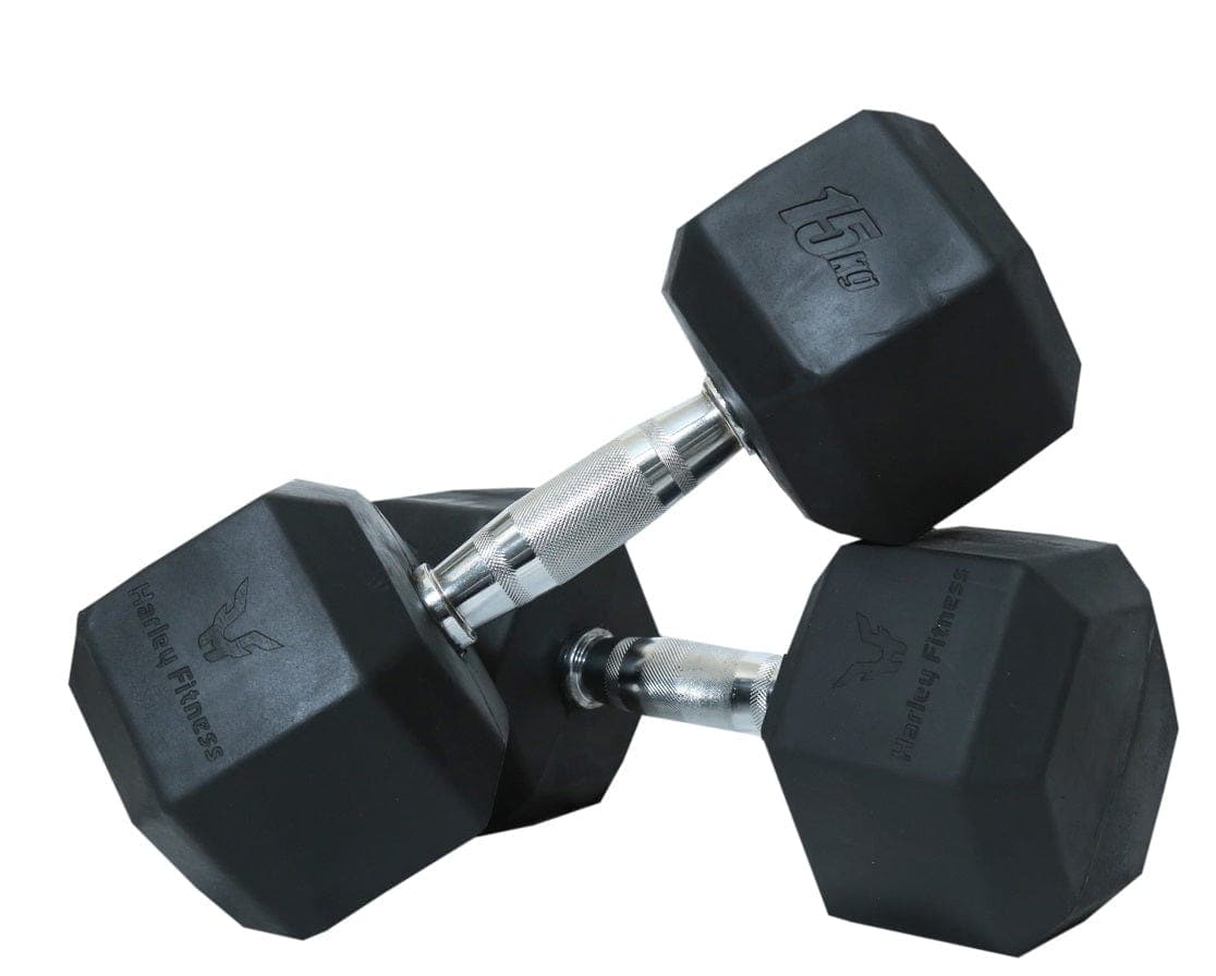 Harley Fitness Rubber Hex Dumbbell With Chrome Handle - Athletix.ae