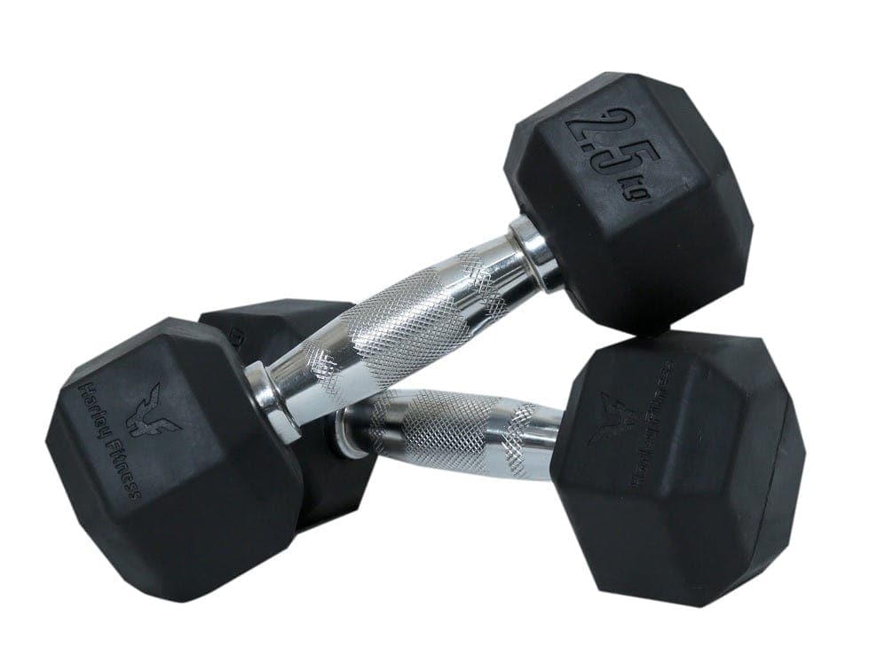 Harley Fitness Rubber Hex Dumbbell With Chrome Handle - Athletix.ae