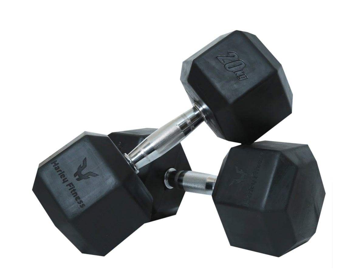 Harley Fitness Rubber Hex Dumbbell With Chrome Handle - Athletix.ae