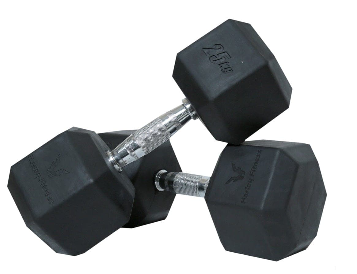 Harley Fitness Rubber Hex Dumbbell With Chrome Handle - Athletix.ae