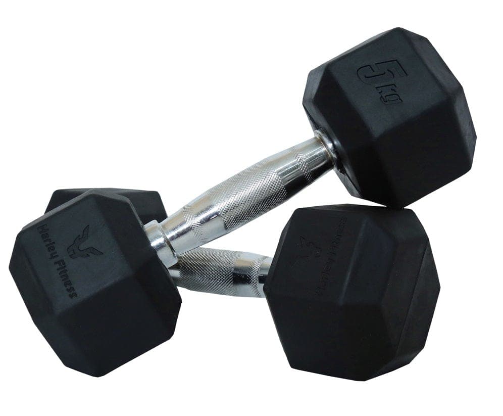 Harley Fitness Rubber Hex Dumbbell With Chrome Handle - Athletix.ae