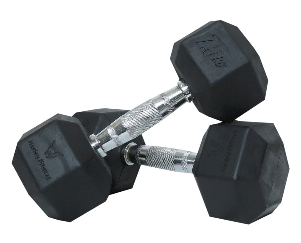 Harley Fitness Rubber Hex Dumbbell With Chrome Handle - Athletix.ae