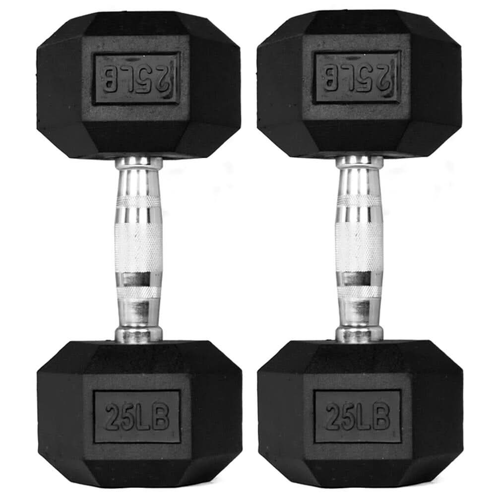 1441 Fitness Rubber Hex Dumbbells in Pounds 5 - 50 Lbs (Sold In Pair) | Weight in LBS | Tough & Durable | Chrome Plated Economical Handle 