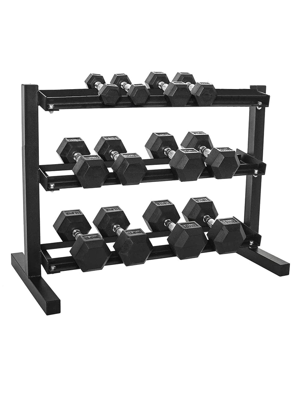 Combo 1441 Fitness Hex Dumbbell Set 2.5 Kg to 15 KG (6 Pairs) with 3 Tier Dumbbell Rack - Athletix.ae