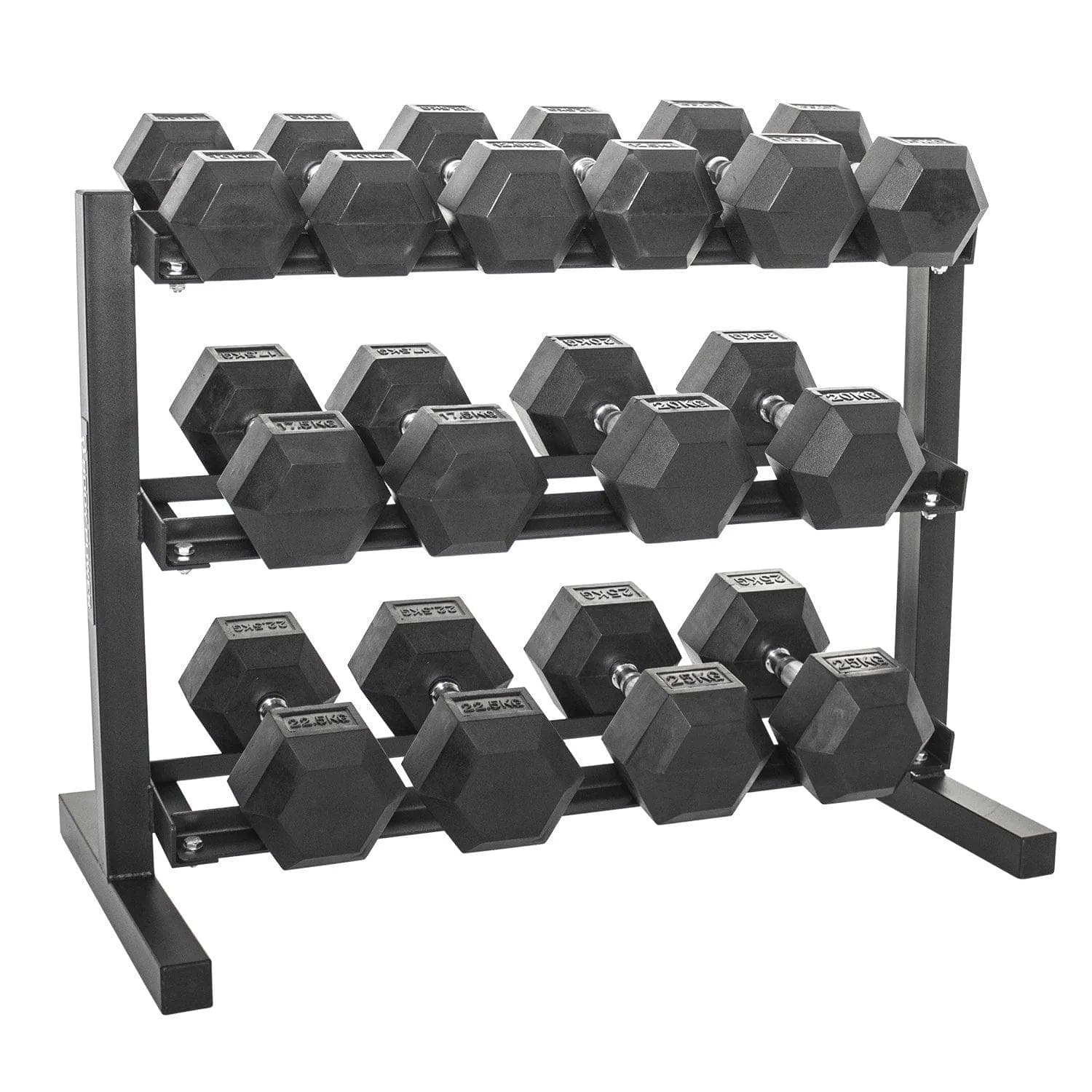 Combo Offer-Hex Dumbbell Set 2.5 Kg to 20 Kg with 3 Tier Dumbbell Rack and Flat Bench - Athletix.ae