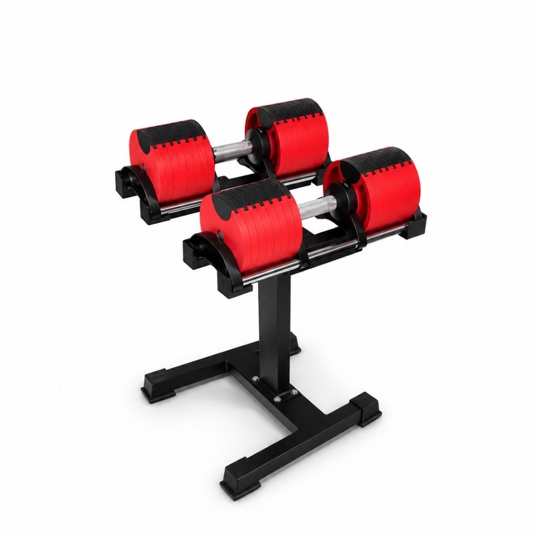 Leom Fitness Adjustable Dumbbells, 2kg to 32kg, Pair (Red)
