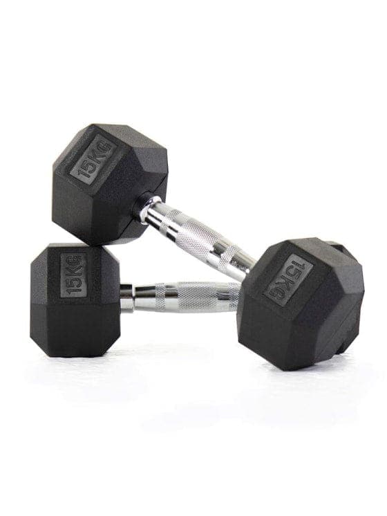 Liftdex Rubber Hex Dumbbell Pair, 5 KG - 30 KG - Athletix.ae