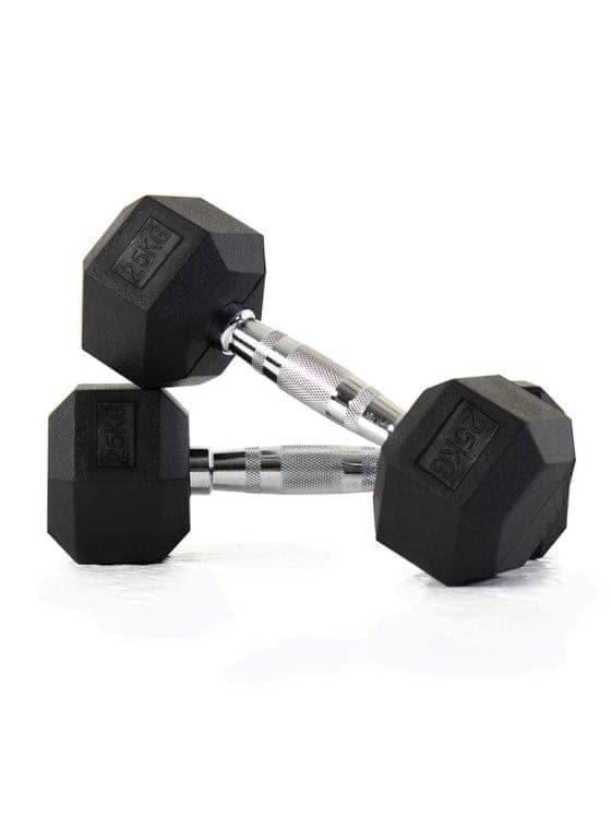 Liftdex Rubber Hex Dumbbell Pair, 5 KG - 30 KG - Athletix.ae