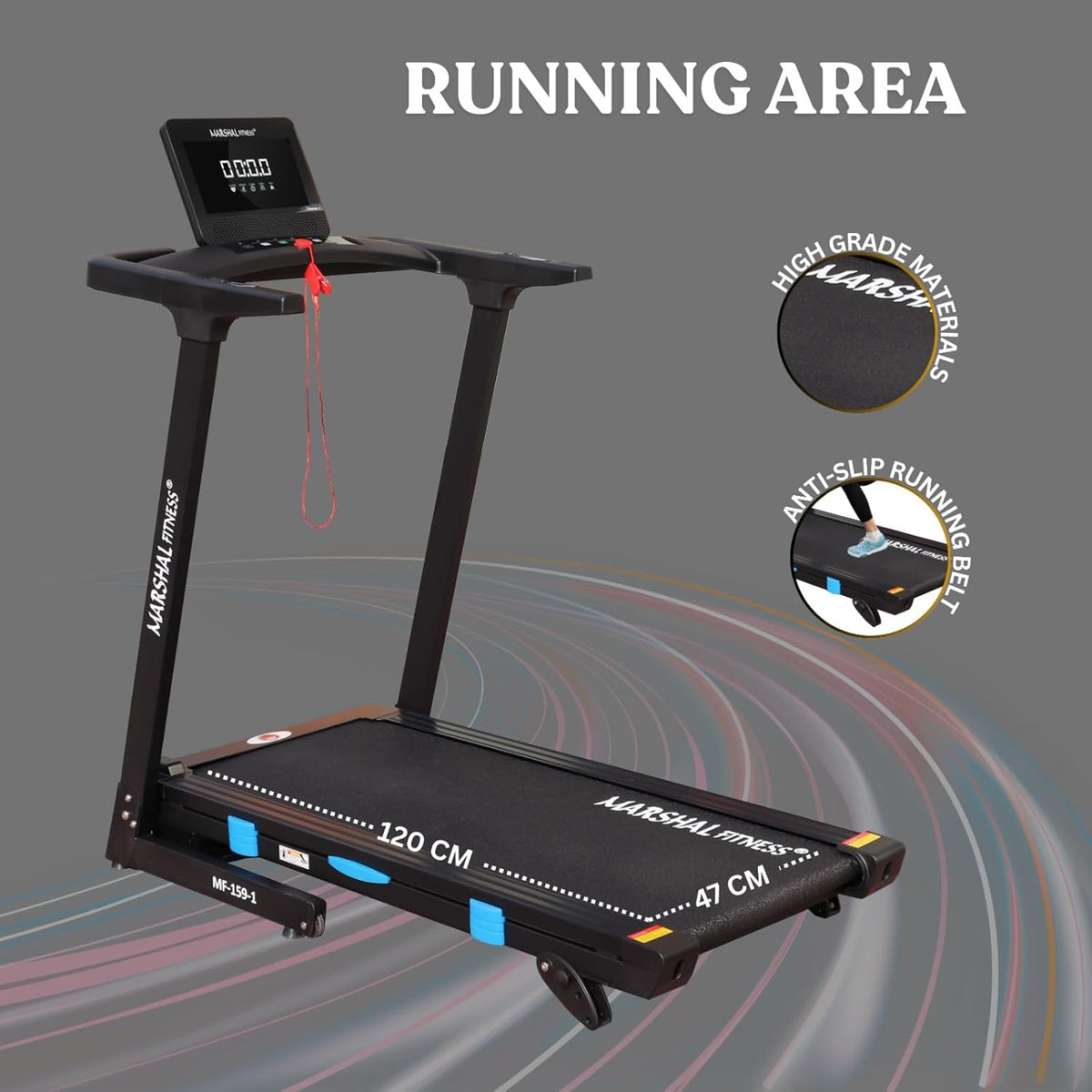 MF 3.5HP Foldable Treadmill 47cm Wide Belt 16 km/h 120kg