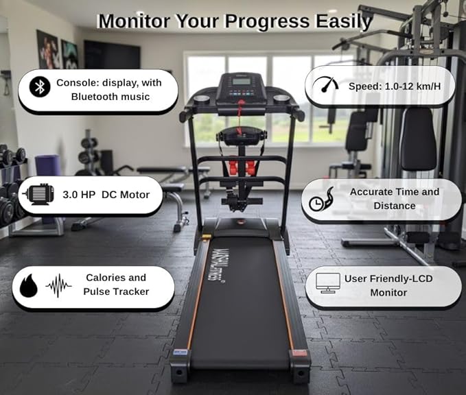 MF 3HP Foldable Treadmill with Massager 3-Level Incline 120kg