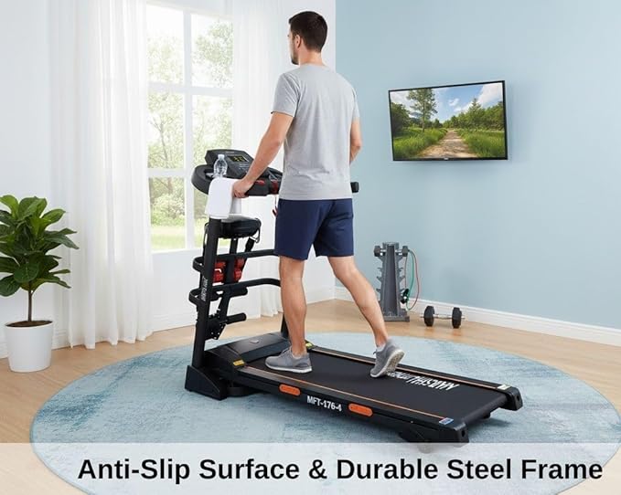 MF 3HP Foldable Treadmill with Massager 3-Level Incline 120kg