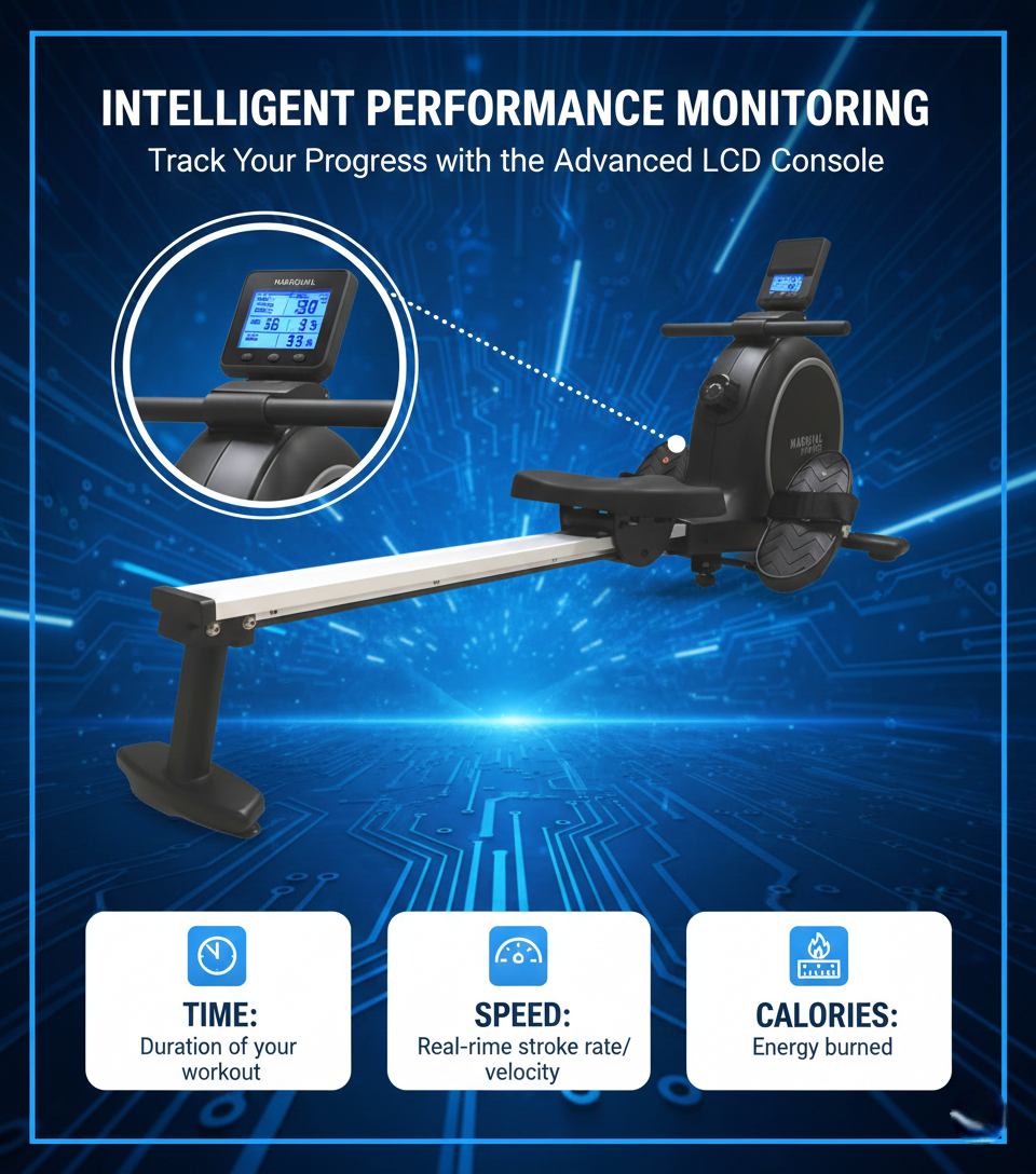MF Magnetic Rowing Machine 16-Level Resistance Aluminium Rail