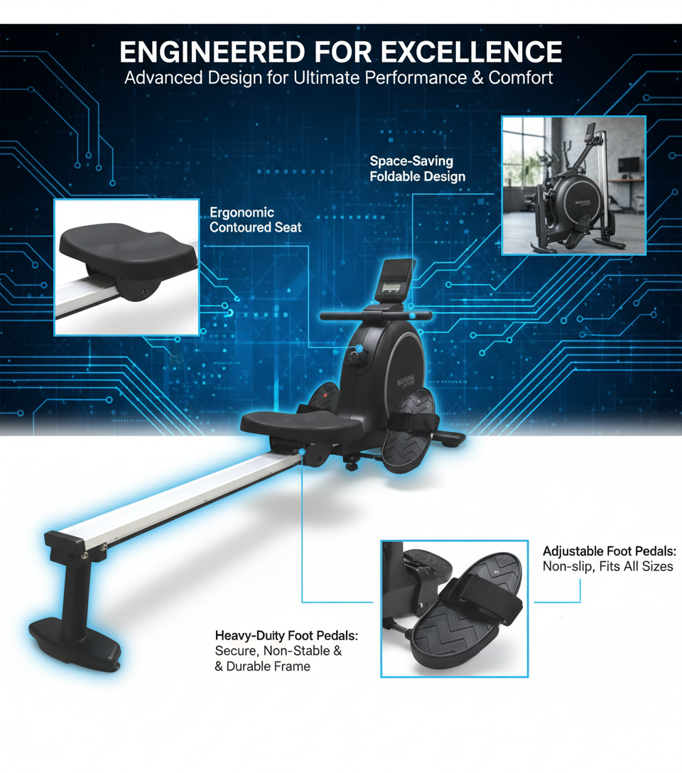 MF Magnetic Rowing Machine 16-Level Resistance Aluminium Rail
