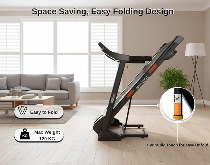 MF 3HP Foldable Home Treadmill 3-Level Manual Incline 120kg