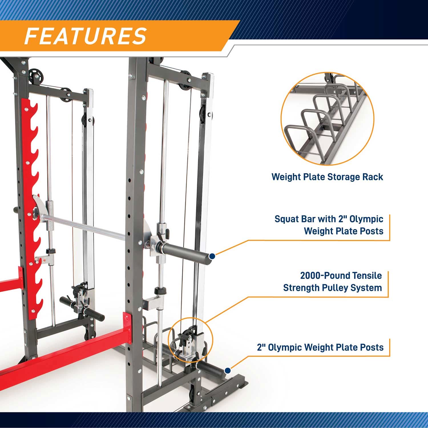 Marcy, Pro Smith Machine Home Gym Training System Cage with Bench, Sm-4903
