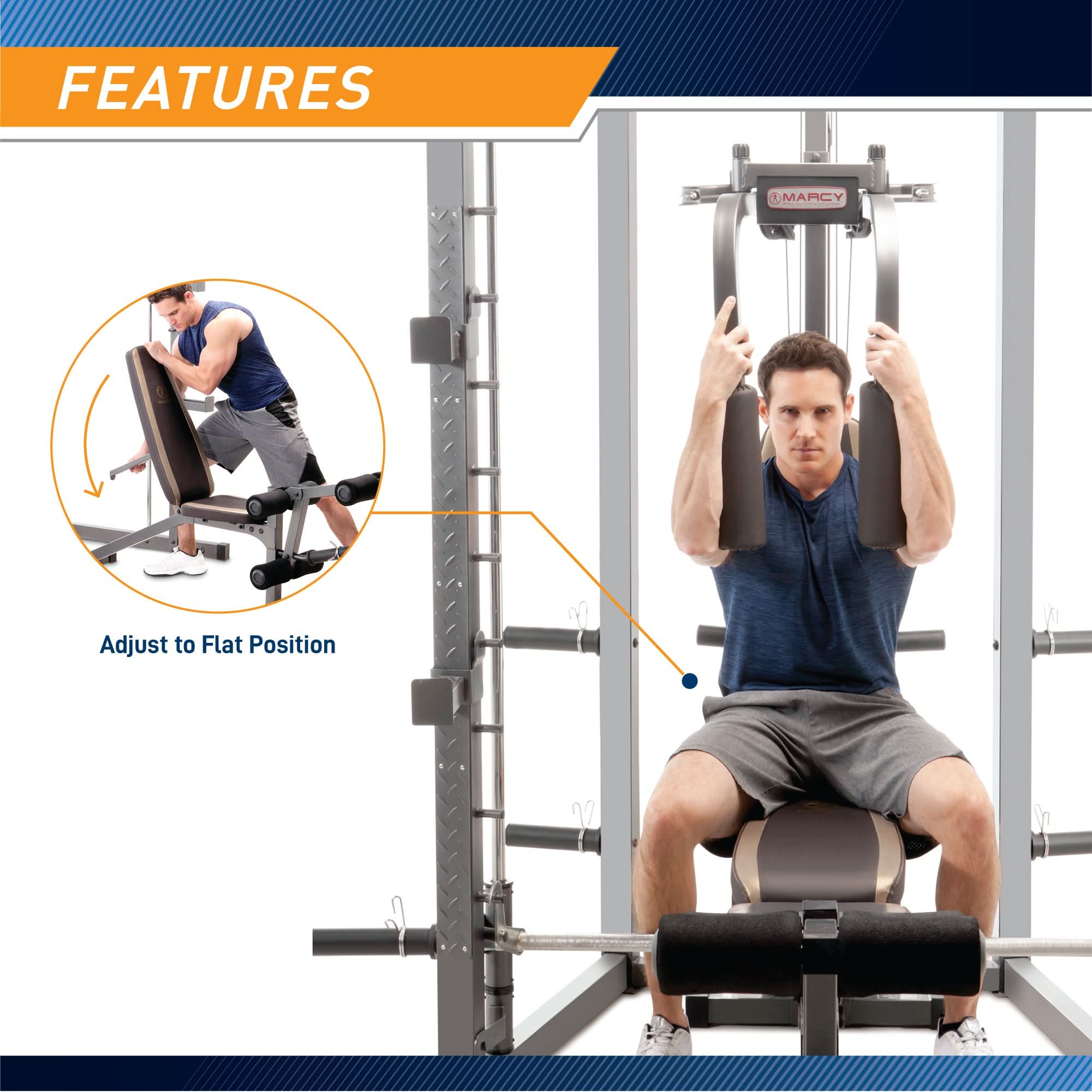 Combo | Marcy Smith Machine with Bench, SM-4008, Brown