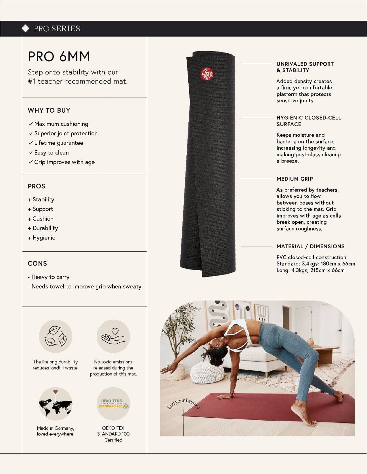 Manduka Pro™ 71" (180cm) Yoga Mat, 6mm - Athletix.ae