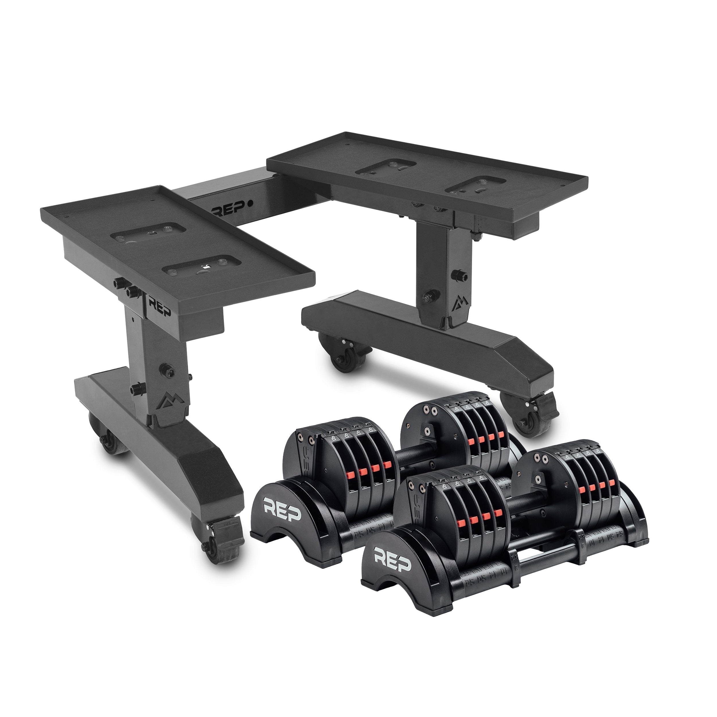 REP Fitness Adjustable Dumbbell Stand with QuickDraw Adjustable Dumbbells - Pair 25 KG