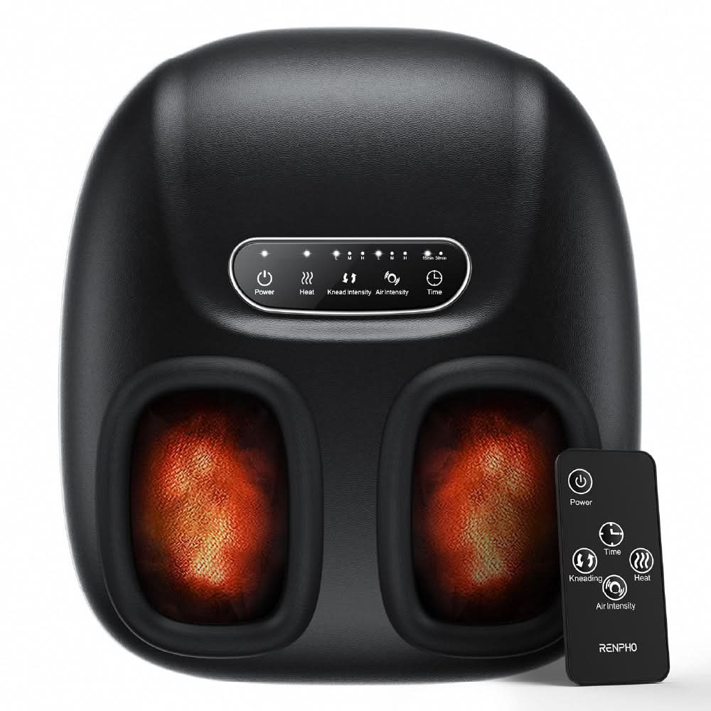 RENPHO Portable Foot Massager with Heat for Plantar Fasciitis, Kneading Shiatsu 3D, Compression, Electric Foot Massager