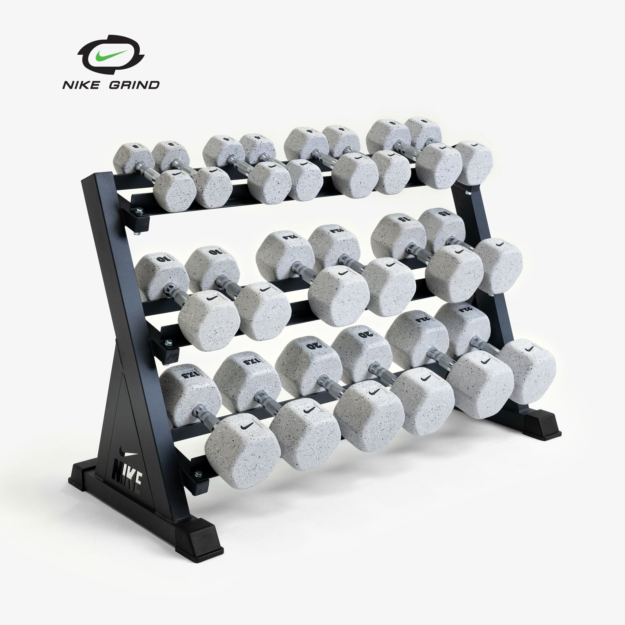 Nike Dumbbell Set with 3 Tier Rack (Multiple Weight Options Available)