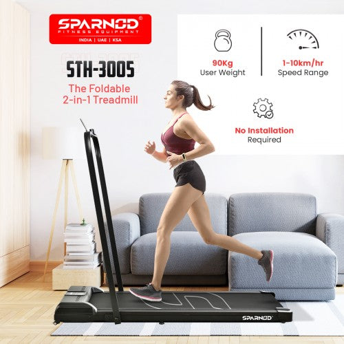 Sparnod Fitness, (2.5 HP DC Motor) Foldable 2-in-1 Treadmill, STH-3005