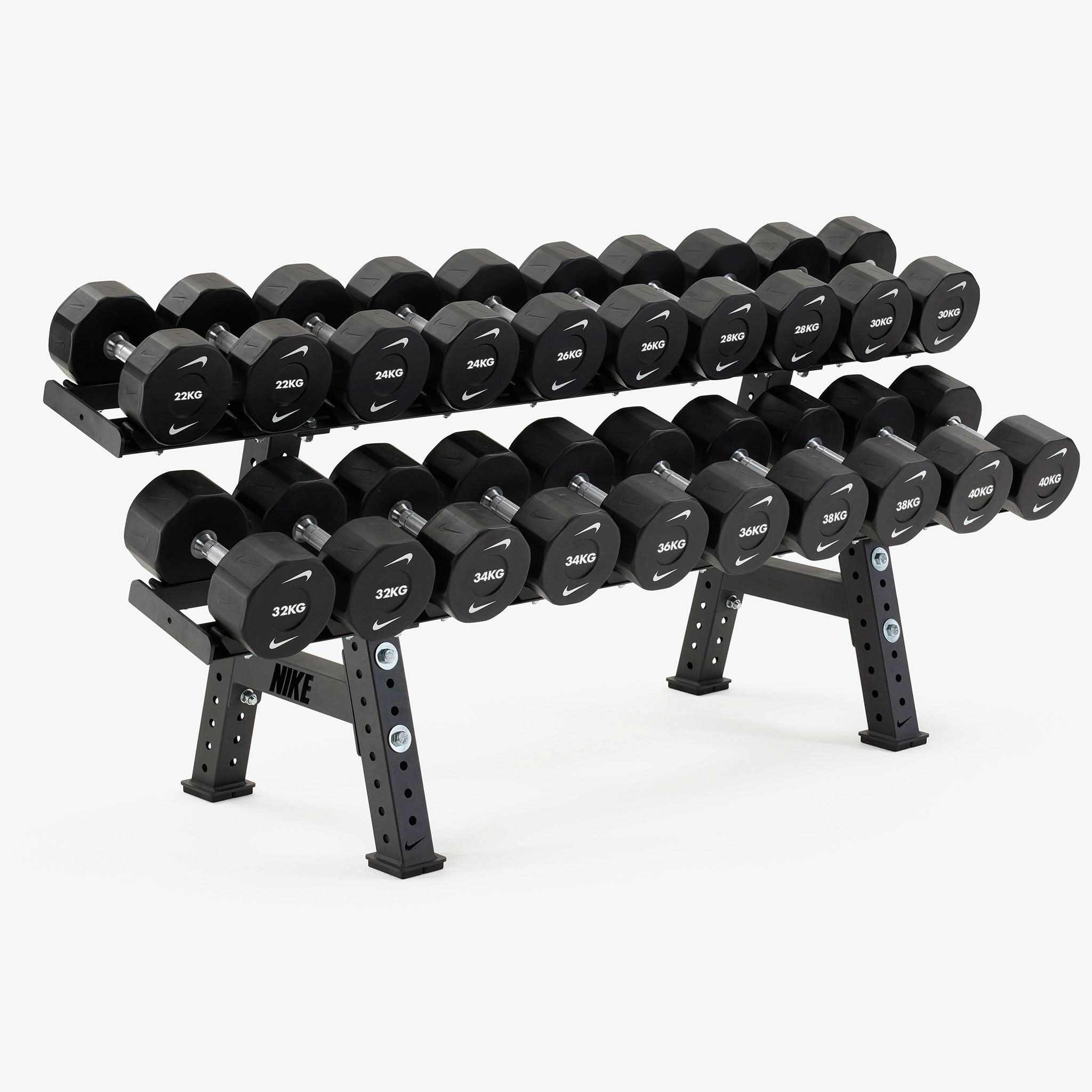 Nike Urethane Dumbbell Set (1–12 Kg or 22–40 Kg) with Commercial Rack