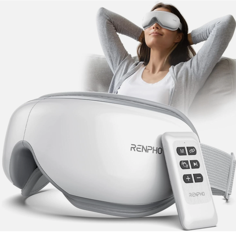 Renpho Eye Massager with Heat & Bluetooth Music, Rechargeable Eye Care Machine with 5 Modes With Remote, White