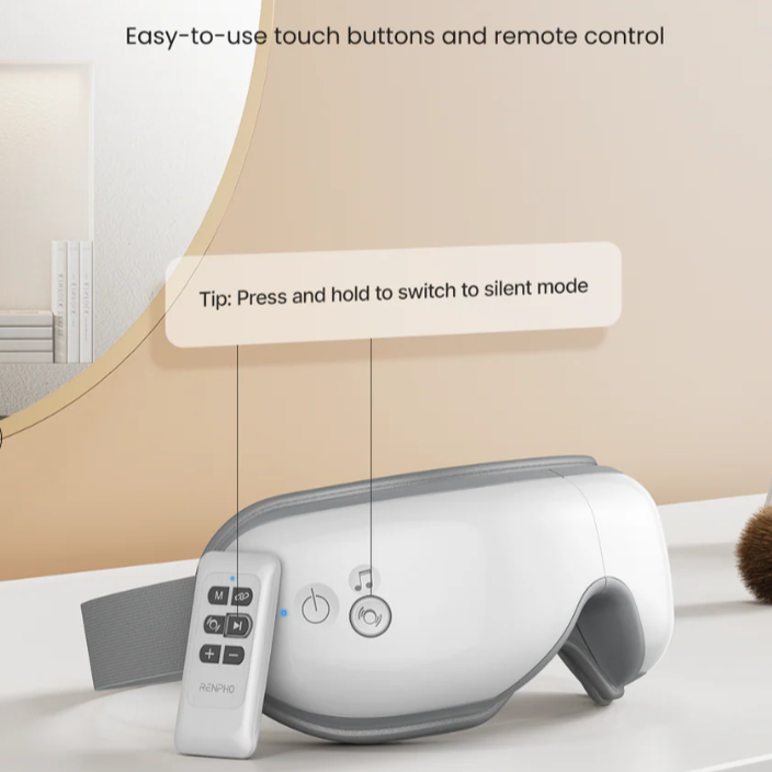 Renpho Eye Massager with Heat & Bluetooth Music, Rechargeable Eye Care Machine with 5 Modes With Remote, White