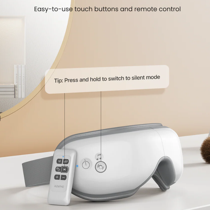 Renpho Eye Massager with Heat & Bluetooth Music, Rechargeable Eye Care Machine with 5 Modes With Remote, White