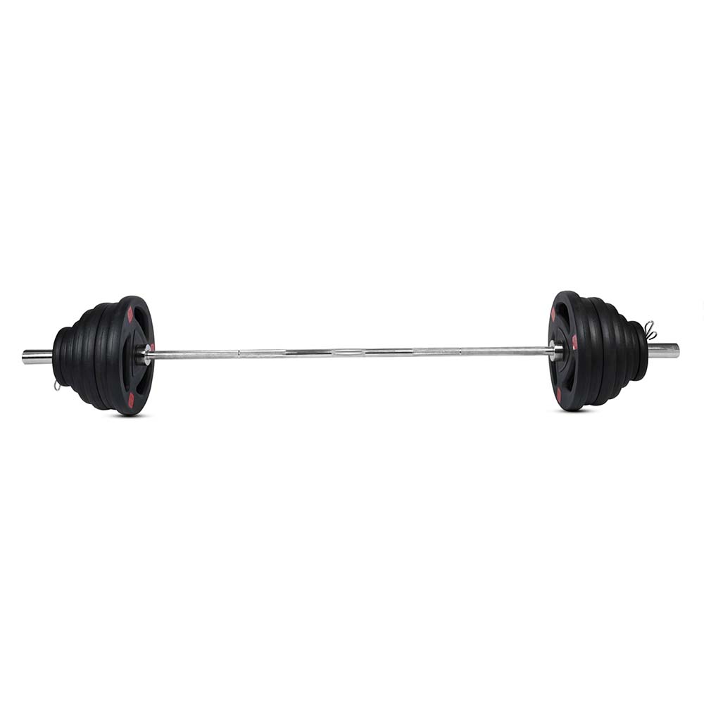 Combo 1441 Fitness 7 Ft Olympic Barbell with Black Olympic Plates Set | 120 kg - Athletix.ae