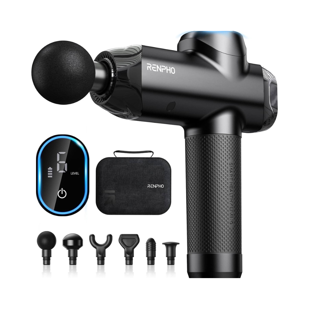 RENPHO R3 Power Upgrade Massage Gun Deep Tissue, New Percussion Muscle Massage Gun for Athletes, Powerful Portable Electric Handheld Deep Tissue Massager Gun, LED Touch Display, Black