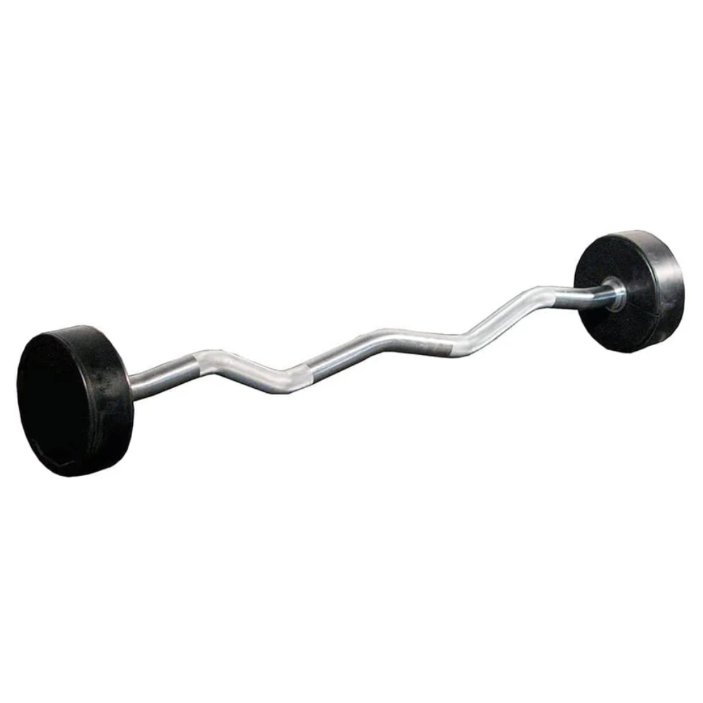 MF Rubber Fixed Barbell with Curl & Straight Steel Bar - 10 Kg to 50 Kg