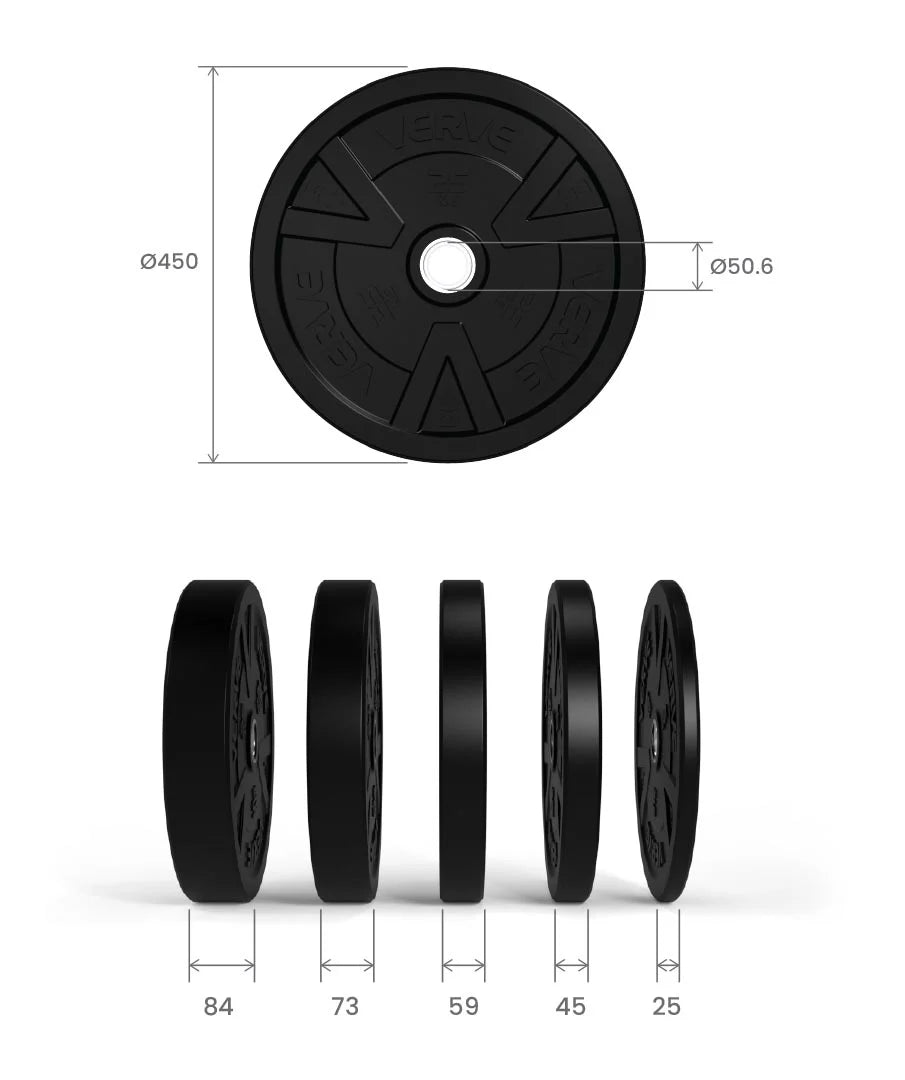 VERVE Black Rubber Bumper Plate Set (120kg) with TA SPORT 220cm Olympic Weightlifting Barbell Combo