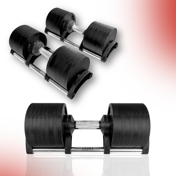Level Fitness Adjustable Dumbbells, 2kg to 32kg, Pair Without Rack
