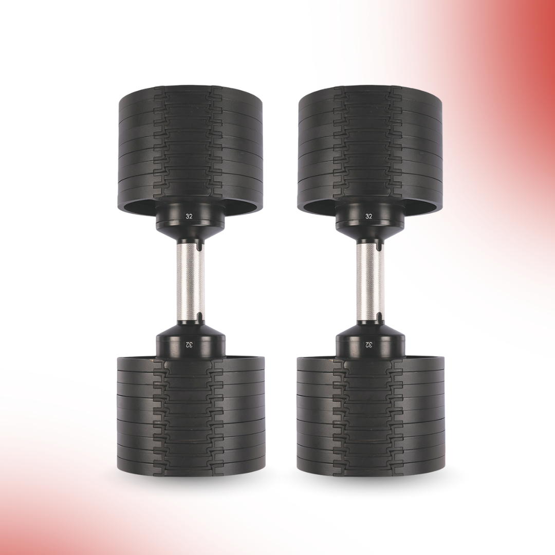 Level Fitness Adjustable Dumbbells, 2kg to 32kg, Pair